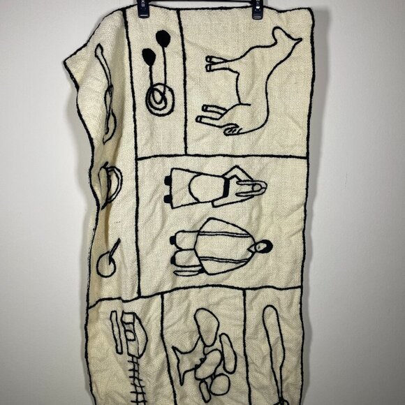 Handspun Embroidered Decorative 100% Virgin Wool Wall Hanging Blanket 42" x 25"! - Picture 1 of 6